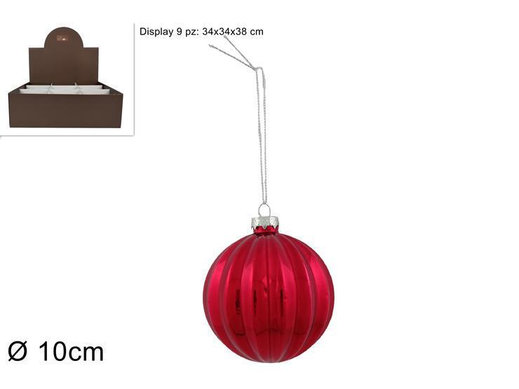 PALLA VETRO 10CM ROSSA LUCIDA RIGATA PALLA VETRO 10CM ROSSA LUCIDA RIGATA