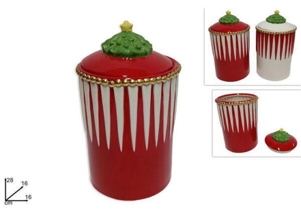 BARATTOLO CERAMICA 28CM C/ ALBERELLO C/ DECORO ROSSO/BIANCO 2ASS ART.XNA23057251