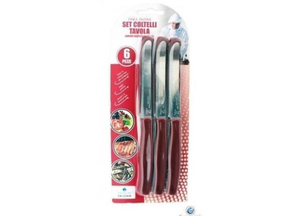 COLTELLI DA TAVOLA SEGHETTATI SET 6PZ MARRONI