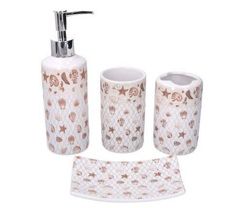 SET BAGNO CERAMICA 4 PZ MARE CONCHIGLIE CM22,5X22,5H7,5