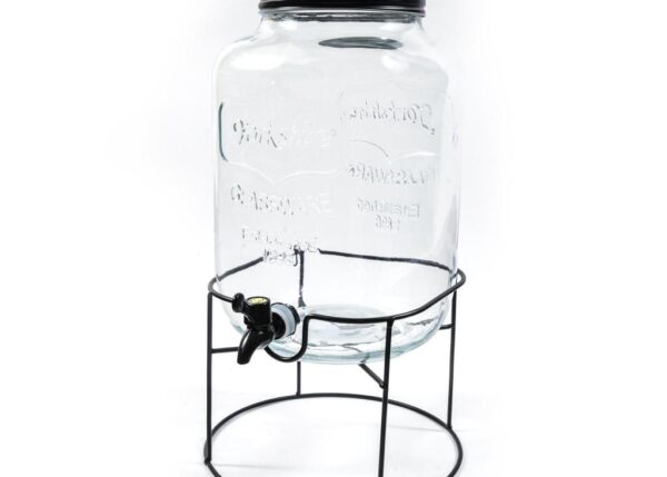 DISPENSER IN VETRO 8 L. 24.5X24.5XH.44CM CON SUPPORTO IN METALLO ART.05607 -