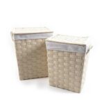 PORTABIANCHERIA INTRECCIATA IN TESSUTO E METALLO C/COPERCHIO BEIGE 43X33X55CM ART.11189 -