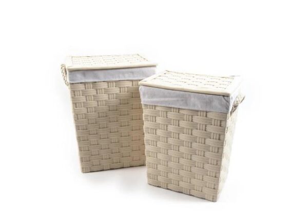 PORTABIANCHERIA INTRECCIATA IN TESSUTO E METALLO C/COPERCHIO BEIGE 43X33X55CM ART.11189 -