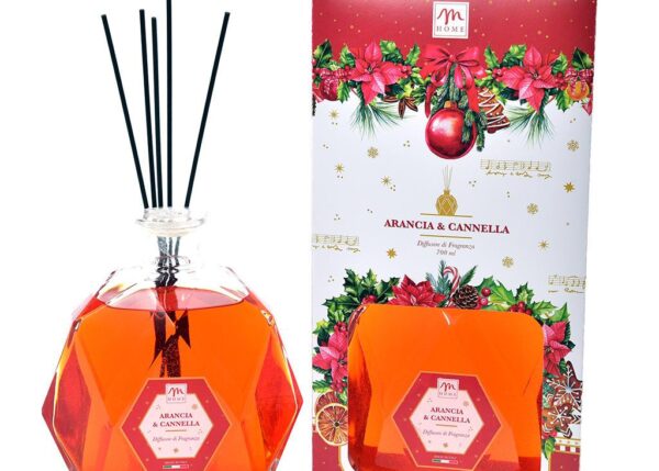 DIFFUSORE DI FRAGRANZA CHRISTMAS DREAM C/BOTT. ESAGONALE 700 ML ARANCIA E CANNELLA C/BACC. IN COTONE - ART.99439 -