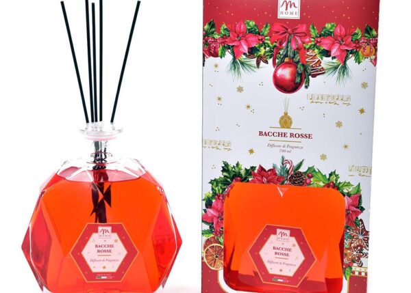 DIFFUSORE DI FRAGRANZA CHRISTMAS DREAM C/BOTT. ESAGONALE 700 ML BACCHE ROSSE C/BACC. IN COTONE - ART.99484 -
