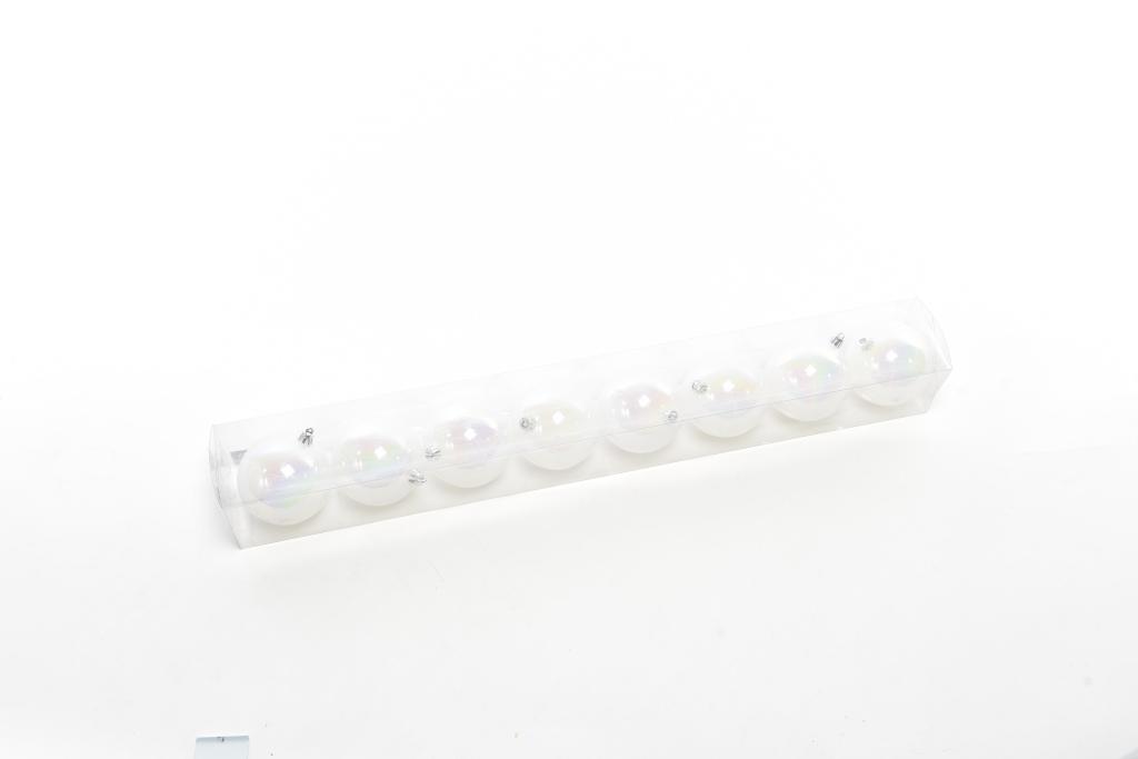 PALLE DI NATALE IN PLASTICA BIANCHE TRASP. PZ.8 DIAM. 8CM 62,5X8X8CM ART.61594 - PALLE DI NATALE IN PLASTICA BIANCHE TRASP. PZ.8 DIAM. 8CM 62,5X8X8CM ART.61594 -