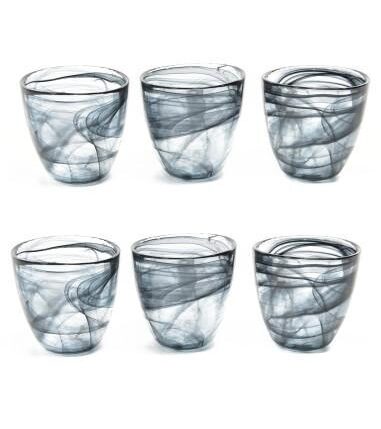 BICCHIERI SET/6 BOMBATI ALABASTRO NERO CM H.9XDIAM 8,6 ART.66407 -