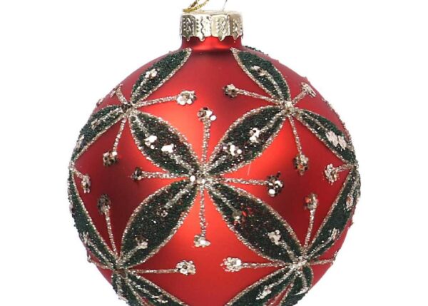 SFERA VETRO ROSSO FIORI VERDI CM Ã˜8H8 ART6339760000