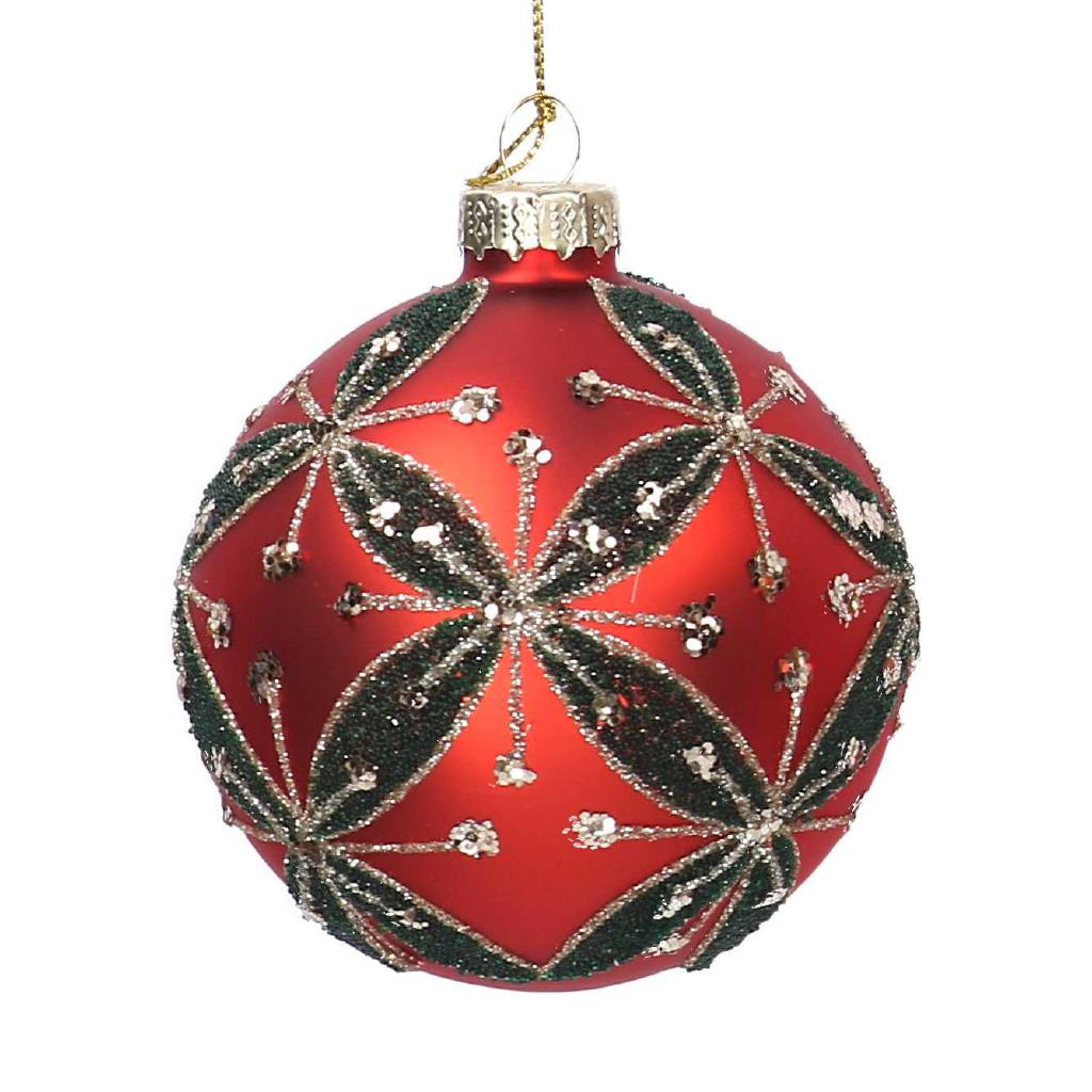SFERA VETRO ROSSO FIORI VERDI CM Ø8H8 ART6339760000 SFERA VETRO ROSSO FIORI VERDI CM Ø8H8 ART6339760000