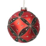 SFERA VETRO ROSSO FIORI VERDI CM Ã˜10H10 ART6339770000