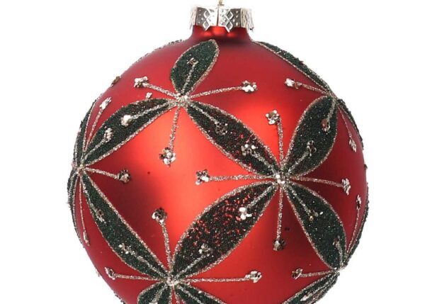 SFERA VETRO ROSSO FIORI VERDI CM Ã˜10H10 ART6339770000