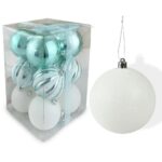 PALLE DI NATALE BOX 12 SFERE 8CM COMB.SPICCHI BIA/TIFFANY ART.77916023