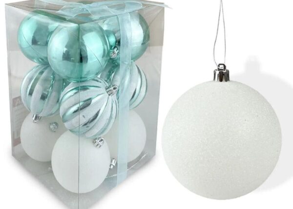 PALLE DI NATALE BOX 12 SFERE 8CM COMB.SPICCHI BIA/TIFFANY ART.77916023