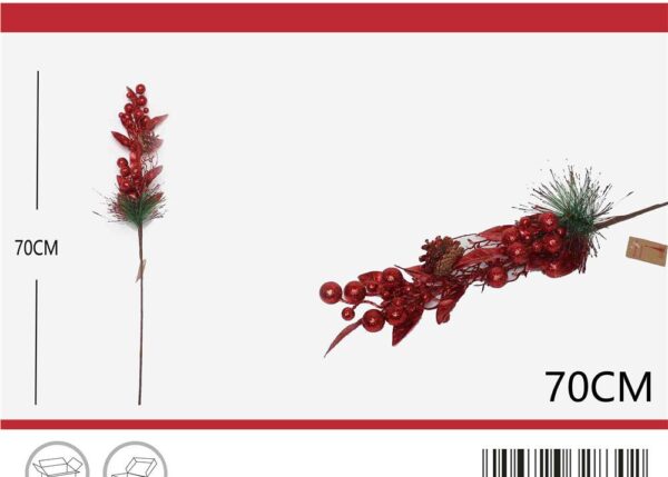 RAMO DECORATIVO NATALIZIO 70CM ROSSO ART.6328302