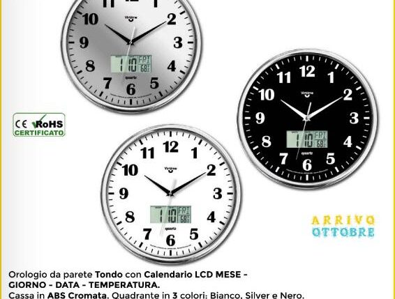 OROLOGIO PARETE ABS TOND D.30 KAL.LCD CROMATO - 3 Q.ASS. ART.1823/20