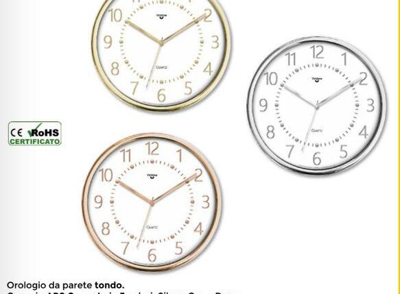 OROLOGIO PARETE D.30CM CROMATO - Q.B.CO - 3 C.ASS ART.1829/20