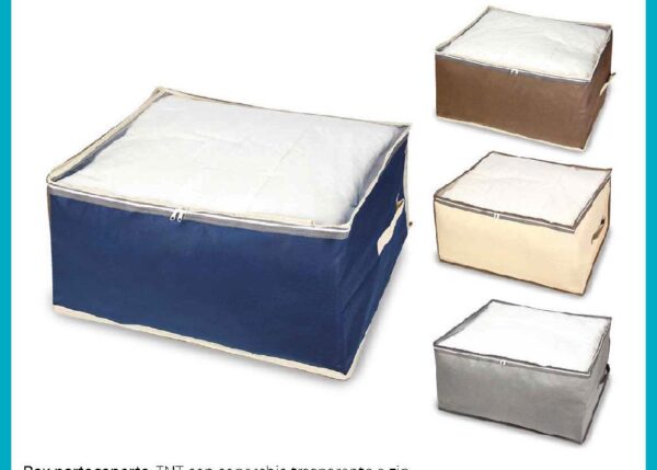 CONTENITORE TESSUTO C/COP.TRASP.C/ZIP 60X45X30CM 4 COL ASS ART.S38043/00