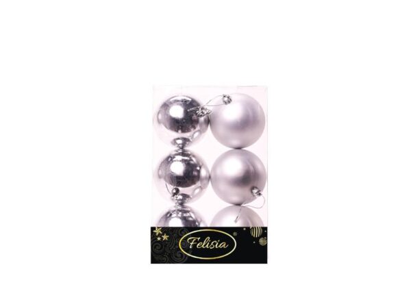 PALLE DI NATALE PLASTICA 8CM PZ.6 ASS. ARGENTO LUCIDE E OPACHE ART.02487