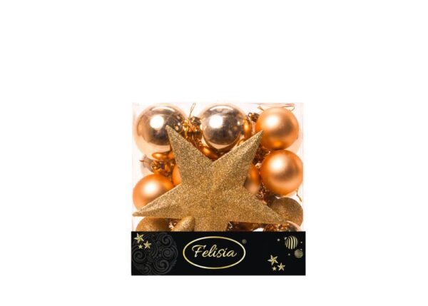 PALLE DI NATALE PLASTICA PZ.31 ASS. ORO GLITT./LUC./OPAC.+PUNTALE STELLA GLITT.ART.02739