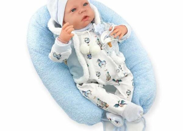 BAMBOLOTTO REBORN PIGIAMA BIANCO CAPPELLO BLU