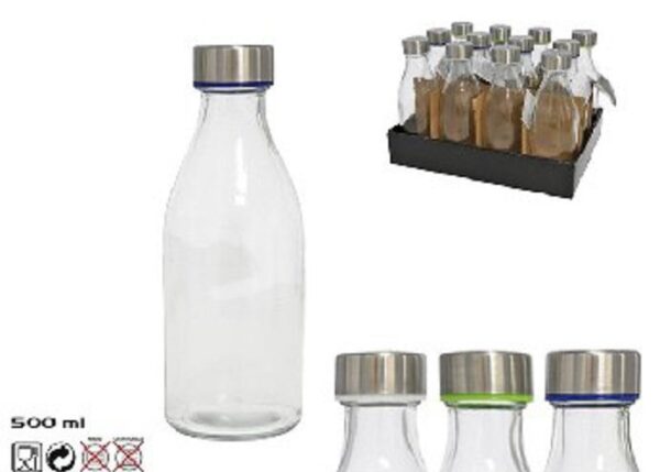 BOTTIGLIA D'ACQUA DI VETRO DENVER 500 ML COPPERCHIO IN ACCIAIO