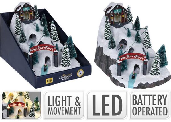 SCENA NATALE SKI PARK 34X25CM C/LED ART.ACJ000200