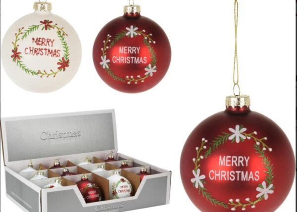 PALLA DI NATALE VETRO 80MM NATALE 2ASS