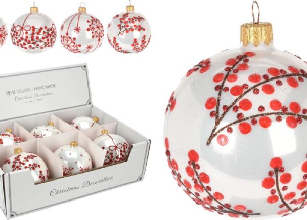 PALLE DI NATALE VETRO DECO FLOCCATO 8CM ART.AVG113890
