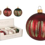 PALLA DI NATALE VETRO 100MM STRISCE 3ASS