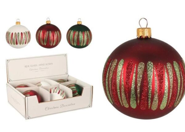 PALLA DI NATALE VETRO 100MM STRISCE 3ASS