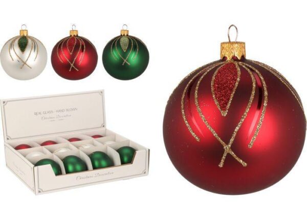 PALLA DI NATALE VETRO 80MM PIUMA GLT 3ASS