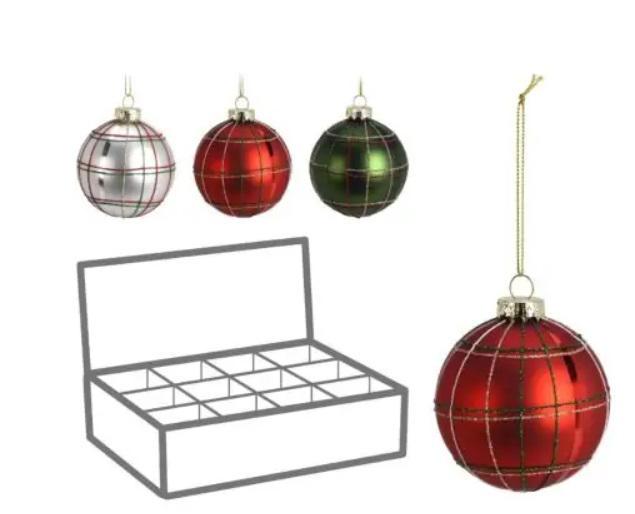 PALLA DI NATALE VETRO SCOZZESE 80MM 3ASS PALLA DI NATALE VETRO SCOZZESE 80MM 3ASS