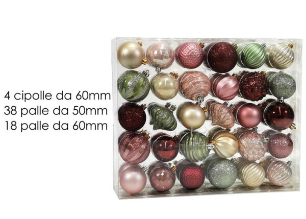 PALLE DI NATALE IN BOX 60 ADDOBBI ROSA/VERDE ART.418310