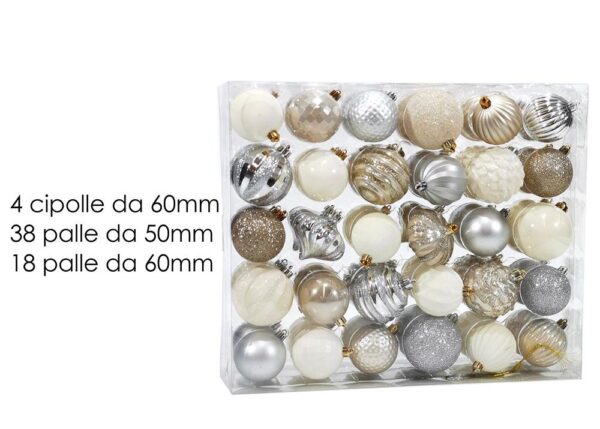 PALLE DI NATALE IN BOX 60 ADDOBBI BIANCO/SILVER/CREMA ART.418313