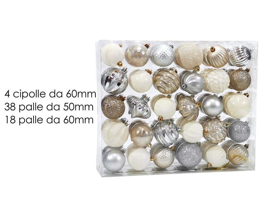 PALLE DI NATALE IN BOX 60 ADDOBBI BIANCO/SILVER/CREMA ART.418313 PALLE DI NATALE IN BOX 60 ADDOBBI BIANCO/SILVER/CREMA ART.418313