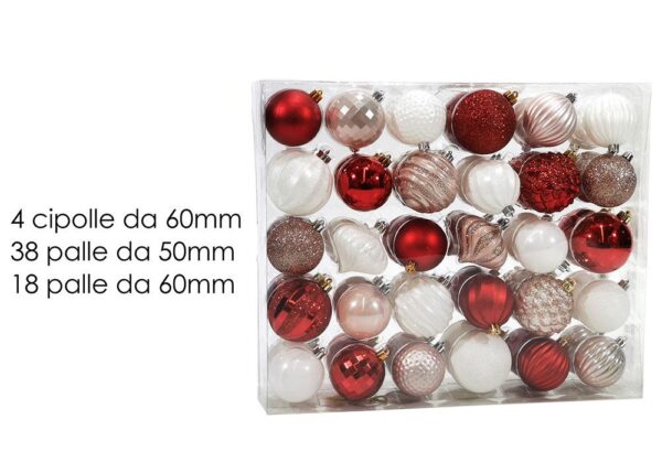 PALLE DI NATALE IN BOX 60 ADDOBBI BIANCO/ROSA/ROSSO ART.418317