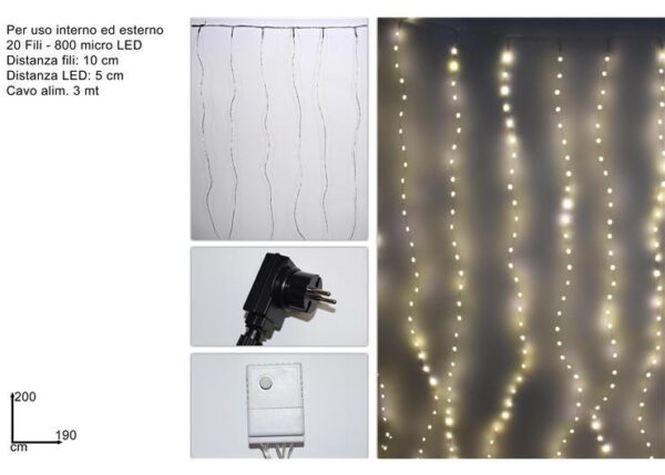 TENDA 800MICRO LED BIANCO CALDO 20FILI C/CONTR.USO EST.YC-31CL800LC-WW