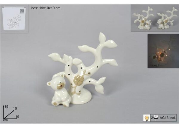 ALBERO C/ORSO 19CM 2ASS BIANCO C/LUCI 18108/108A-W