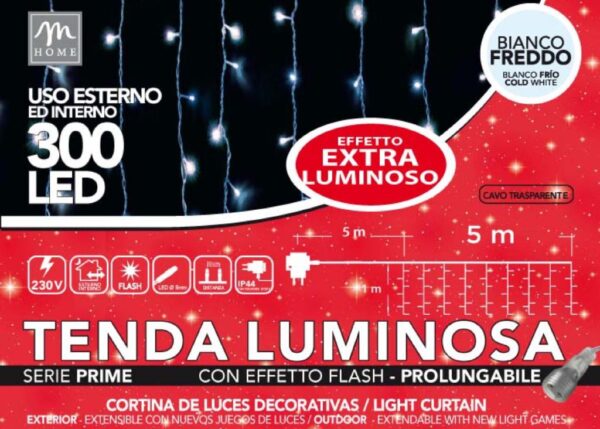 TENDA 300 LED BIANCO FREDDO CON FLASH PROLUNG. ESTERNO 5X1MT