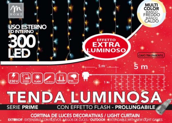 TENDA 300 LED BICOLORE BIANCO CALDO/FREDDO CON FLASH PROLUNG. ESTERNO 5X1MT
