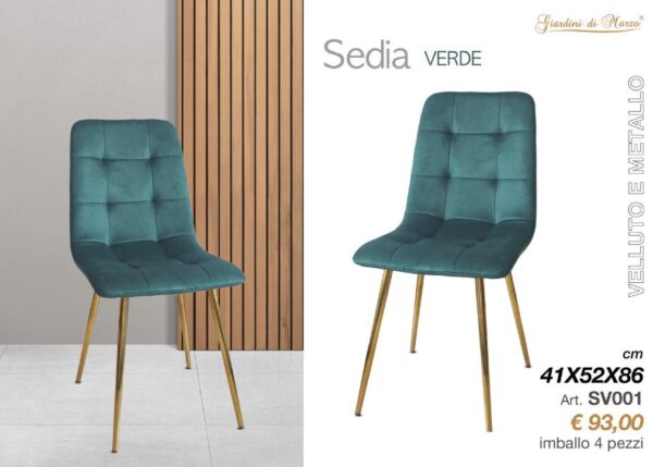 L.HOME ARREDO - SEDIA VELLUTO VERDE ART.SV001
