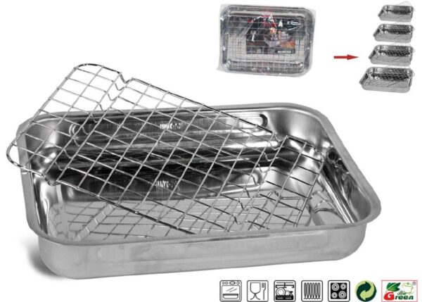 TEGLIA IN ACCIAIO 35CM DA FORNO CON GRIGLIA