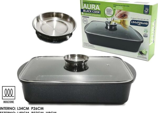 TEGLIA ROSTIERA AURA BLACK COOK 34X26XH8 INDUZI ART.640432