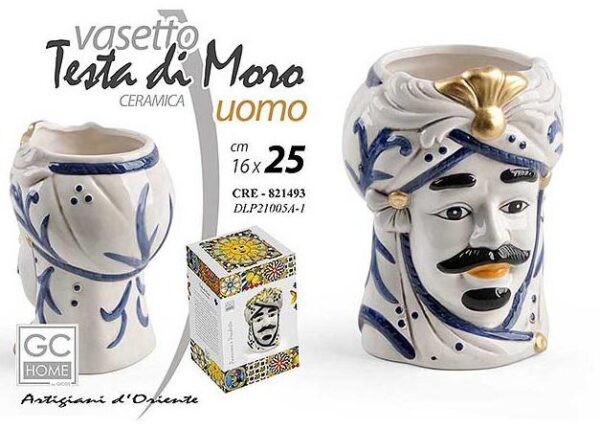 VAS0 TESTA DI MORO CERAMICA UOMO 16X16X25CM