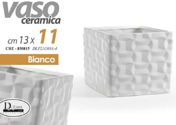 VASO BIANCO QUADRATO BASSO 13*13*11CM DLP21G03A-4 ART. 830815