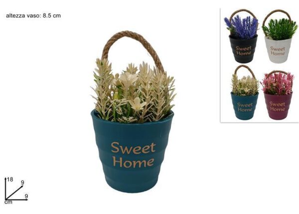 VASO C/MANICO CORDA C/FIORI ASS. EVA5639
