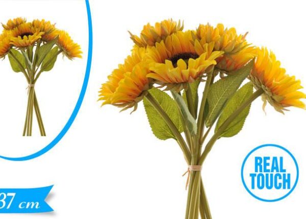 GIRASOLE SILICONE MAZZETTO 6PZ GIALLO 37CM ART.873148