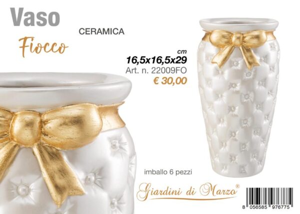 L.FIOCCO VASO FIOCCO PERLATO E FOGLIA ORO ART.22009FO