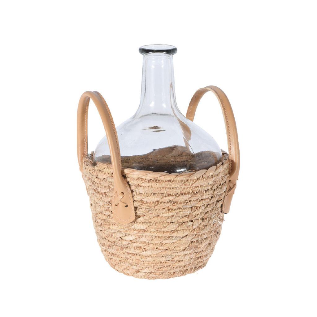 VASO DI VETRO CON CESTA DI PAGLIA 27CM ART.NB1403210 VASO DI VETRO CON CESTA DI PAGLIA 27CM ART.NB1403210