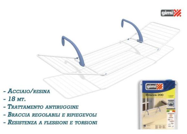 STENDIBIANCHERIA BALCONE BREZZA 200 NEW ACCIAIO 18 MT CM 178X55X28